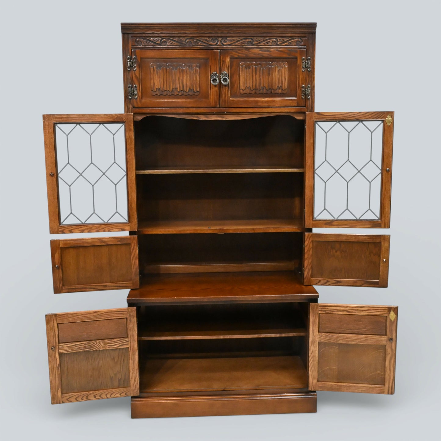 Old Charm Wall Unit Bookcase Display Cupboard Drawers Tudor Brown FREE Delivery