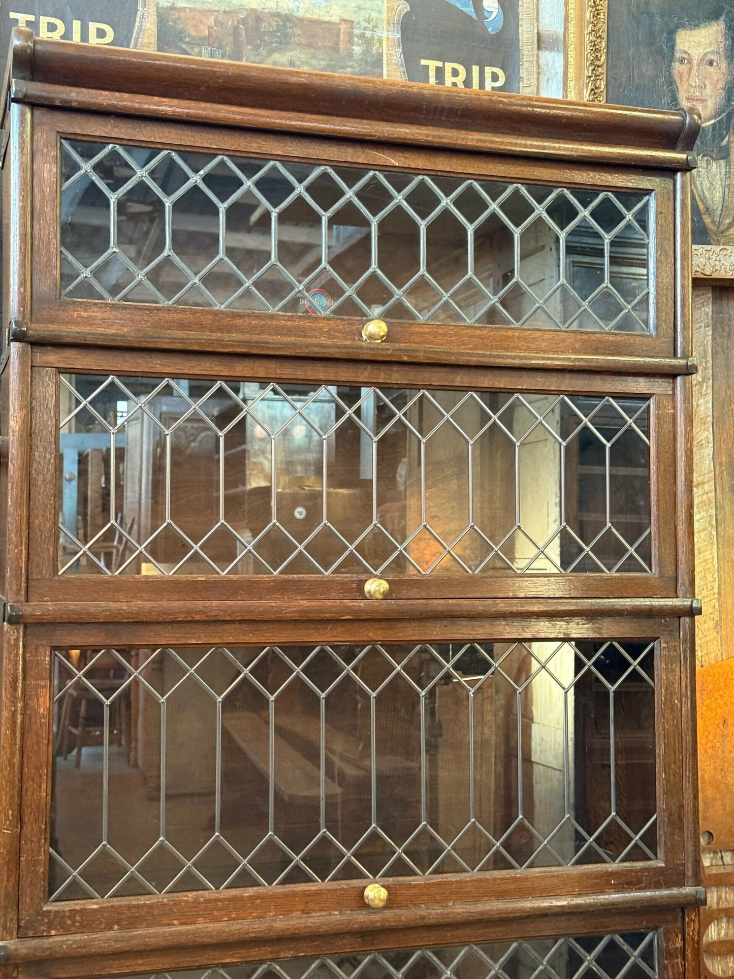 Antique Globe Wernicke Oak Five Stacking Modular Barristers Solicitors Office Glazed Bookcase Cabinet, c1930