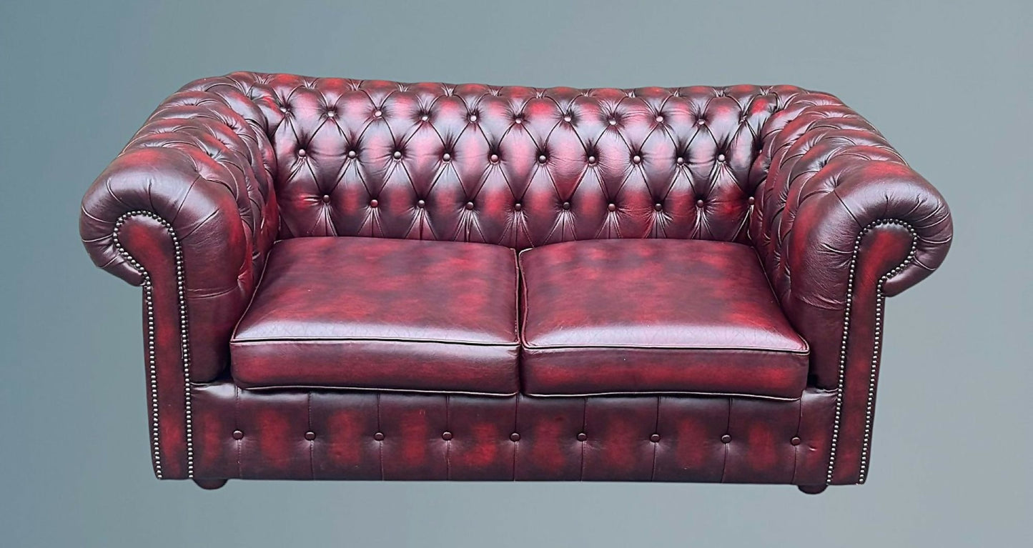 English Leather Chesterfield Sofa Bed / Settee