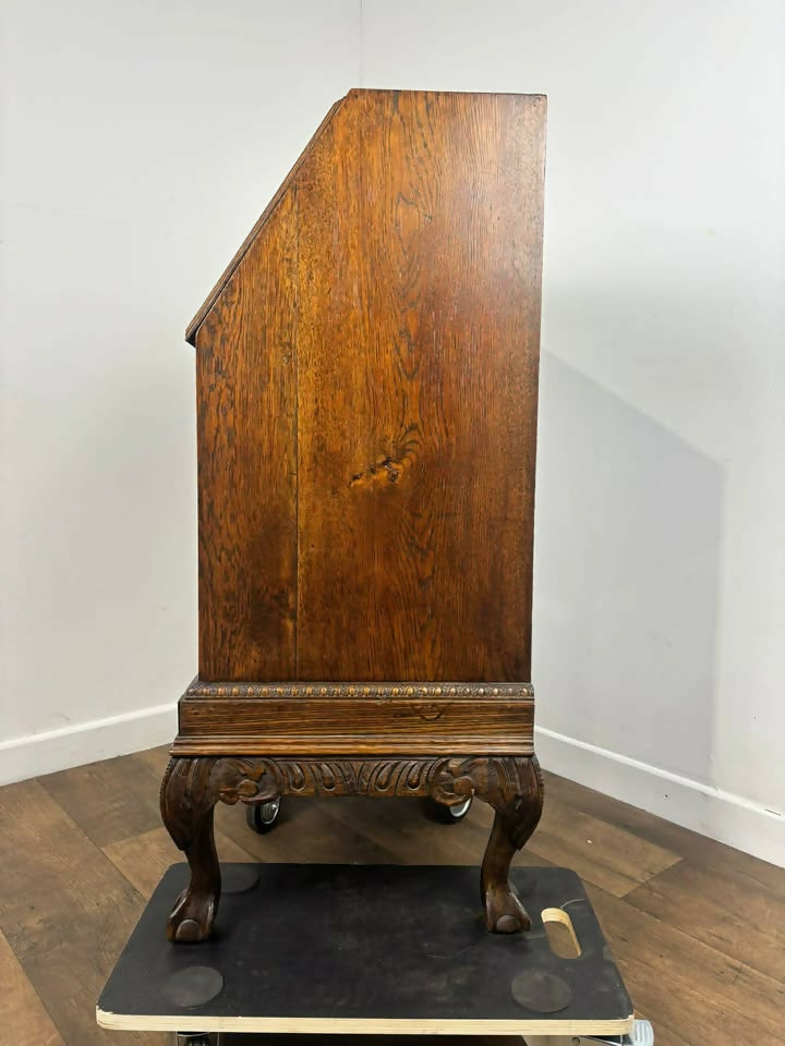 Early 20th Century Oak Bureau with Fitted Interior & Carved Base