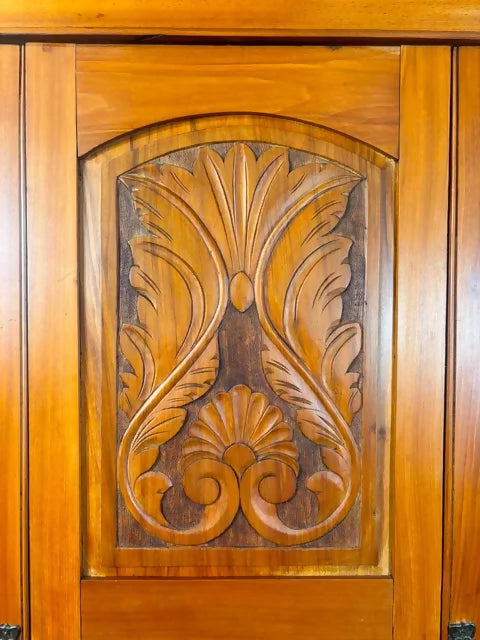 Edwardian Stripped Satinwood Double Mirror Door Wardrobe