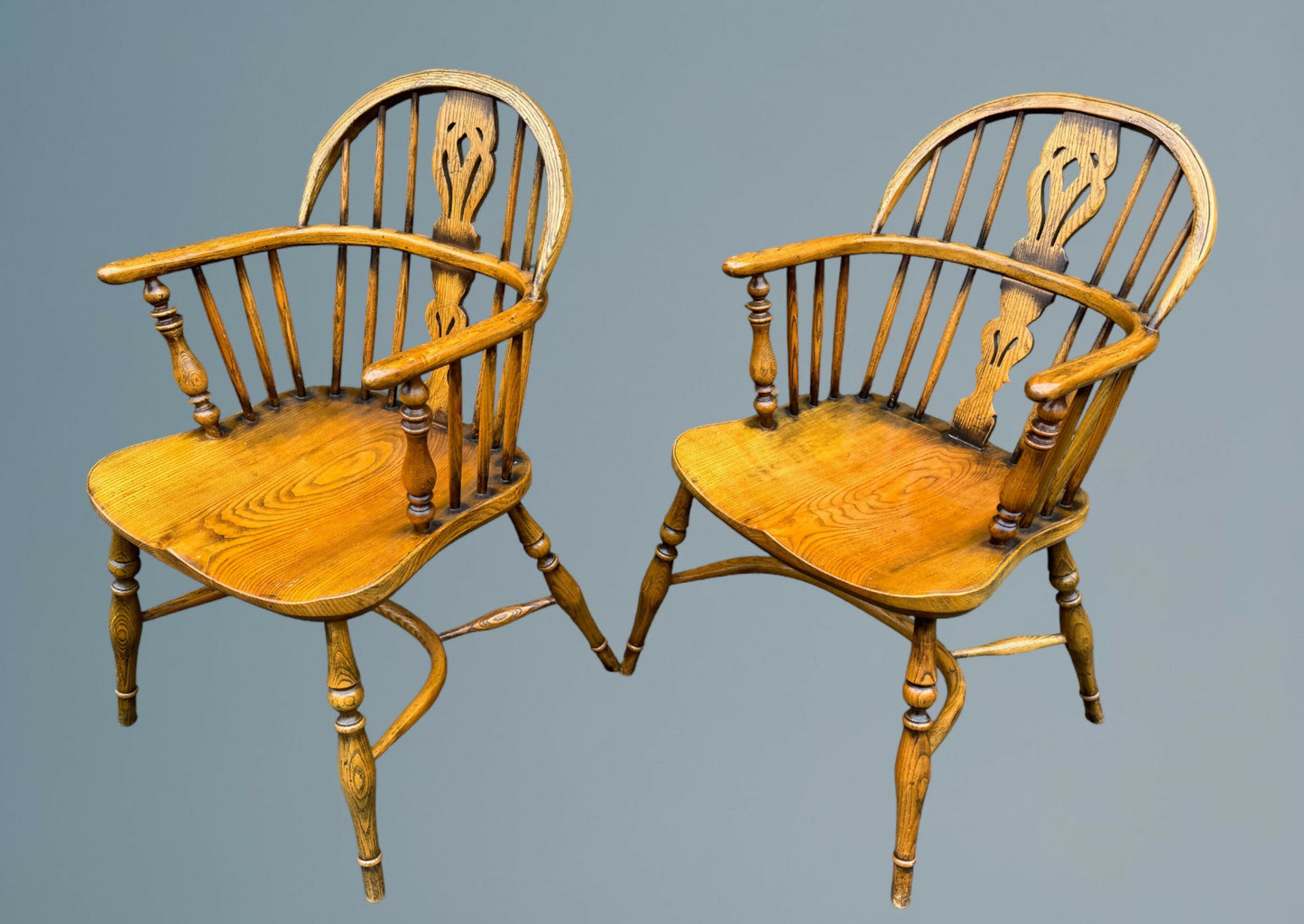 A Good Quality Pair of Ash Low Back Windsor Armchairs