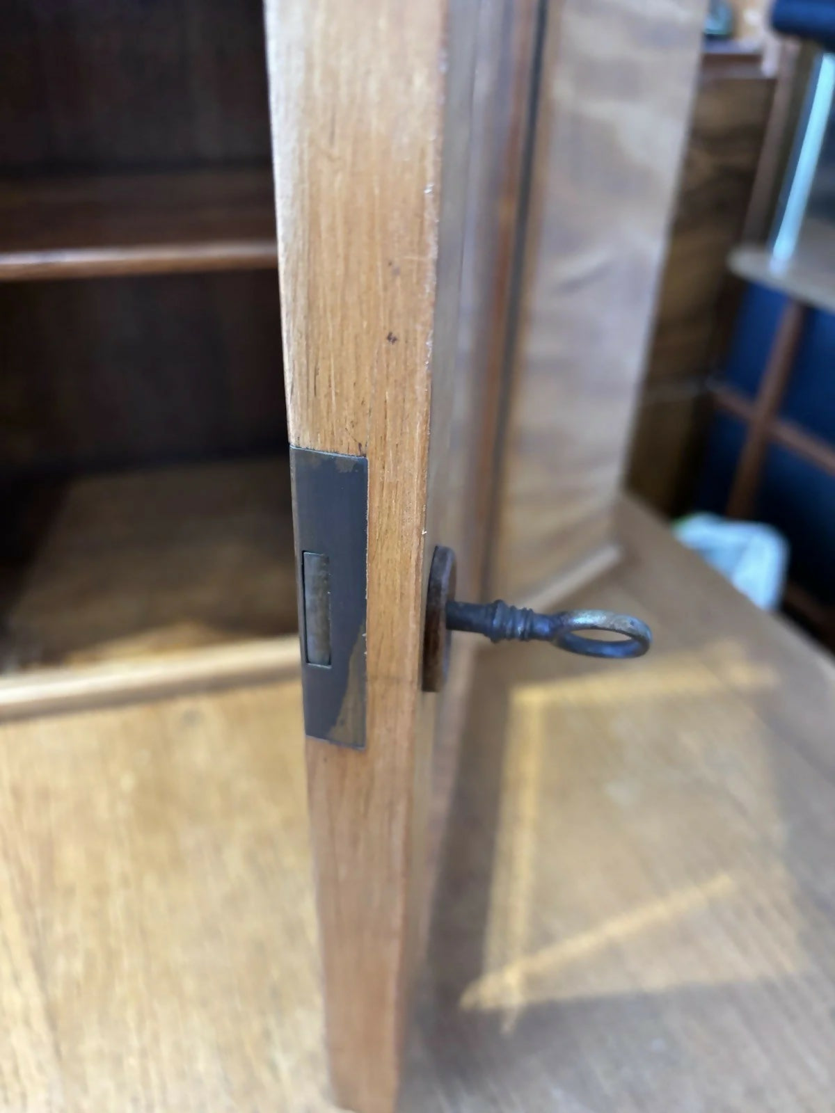 Satinwood Table Or Wall Small Vintage Display Cabinets. Lock & Key, Bevelled Glass