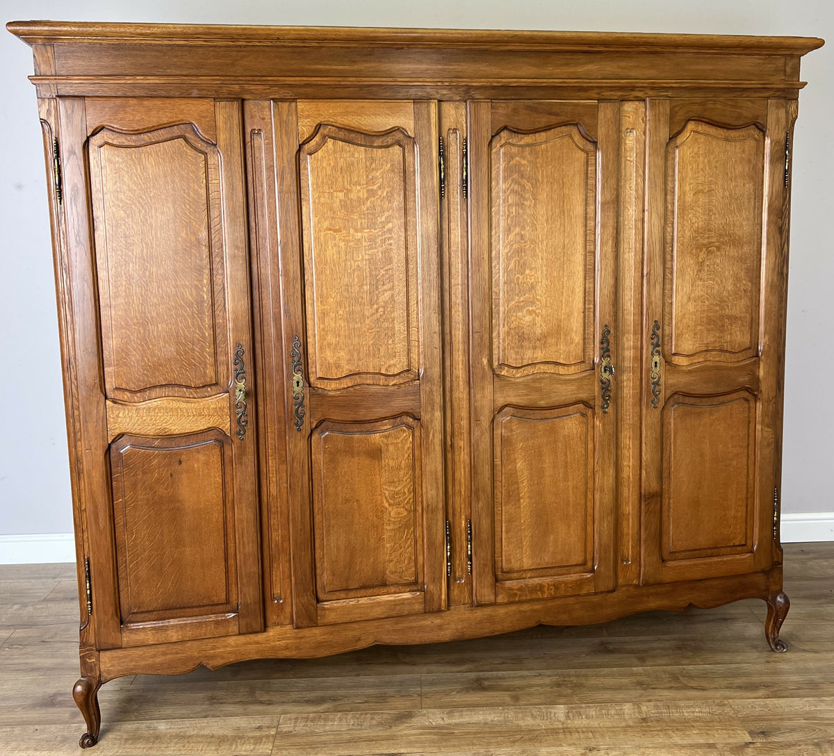 Wardrobe Vintage French Louis XVI Style Oak Four Door Carved Armoire LOT 6506