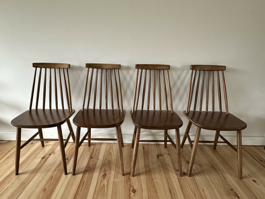 Vintage Set of 4 Mid Century Ercol Style Dining Chairs Stick Back Elm Chairs