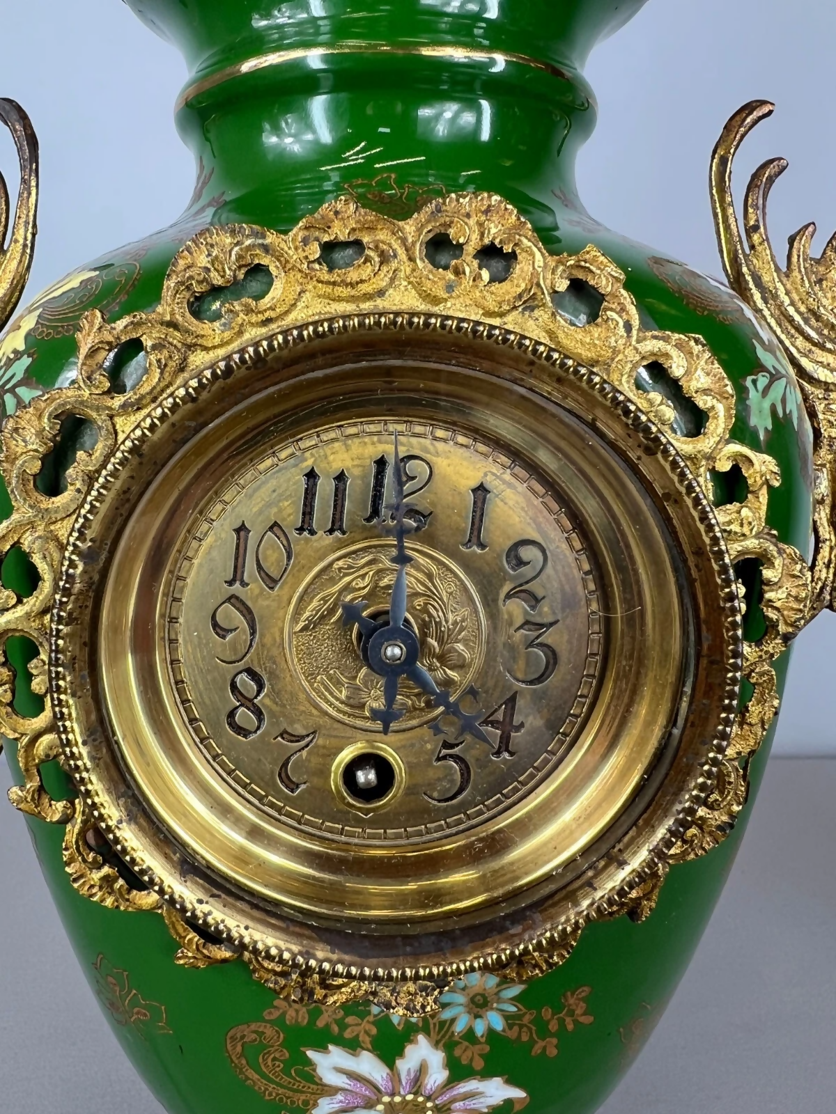 Mantel Clock Set Antique French Garniture Porcelain Bronze Candelabras LOT 3620