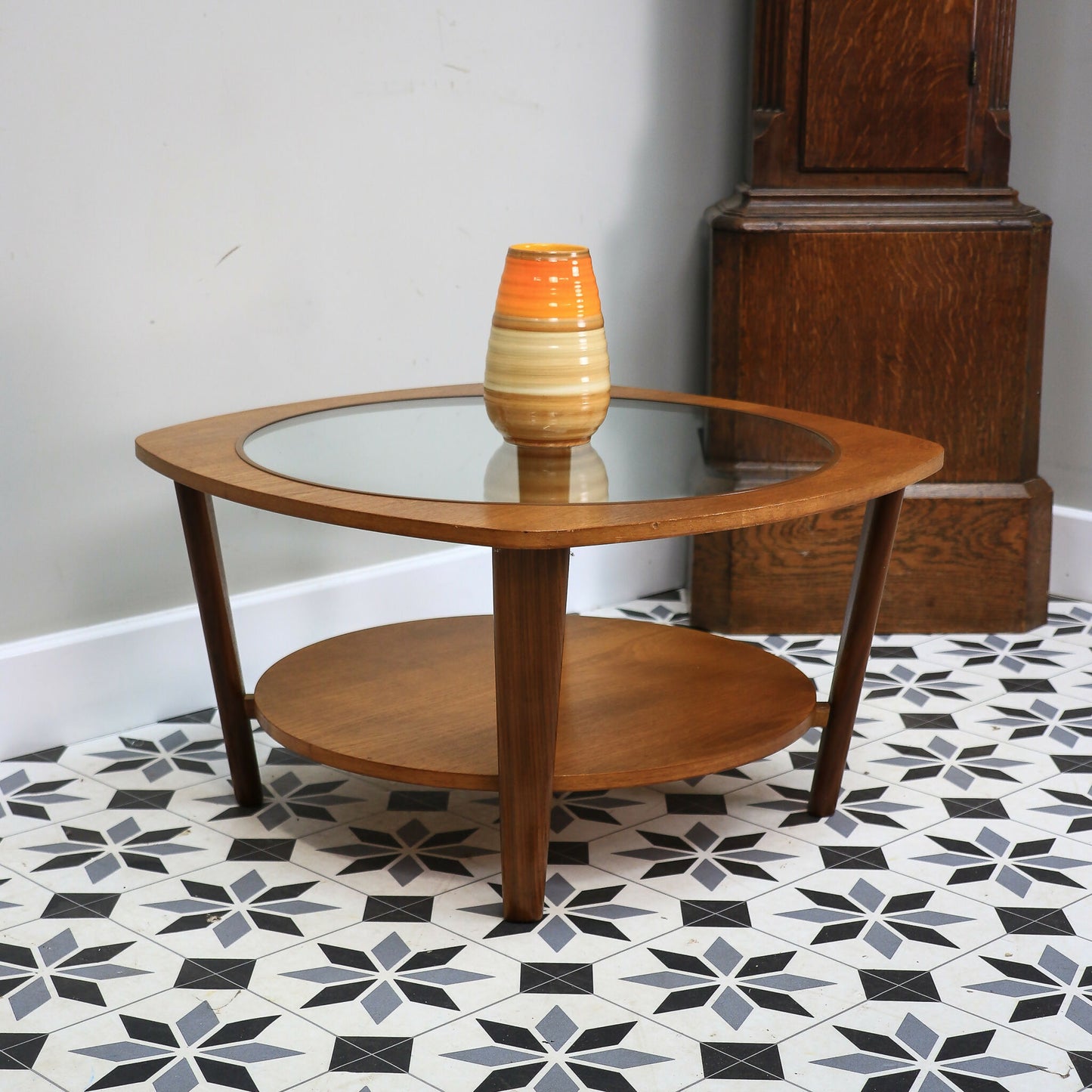 Remploy Teak Coffee Table with Two Tiers Glass Top and Afromosia Legs