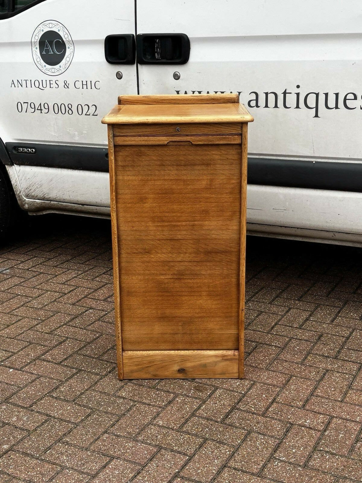 Light Oak Set Of 9 Filing Drawers With Tambour Rolling Front, With Key