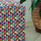 Footstool Pouffe Ottoman on castors Rescued, Restored & Reupholstered in a Modern, Geometric Fabric.