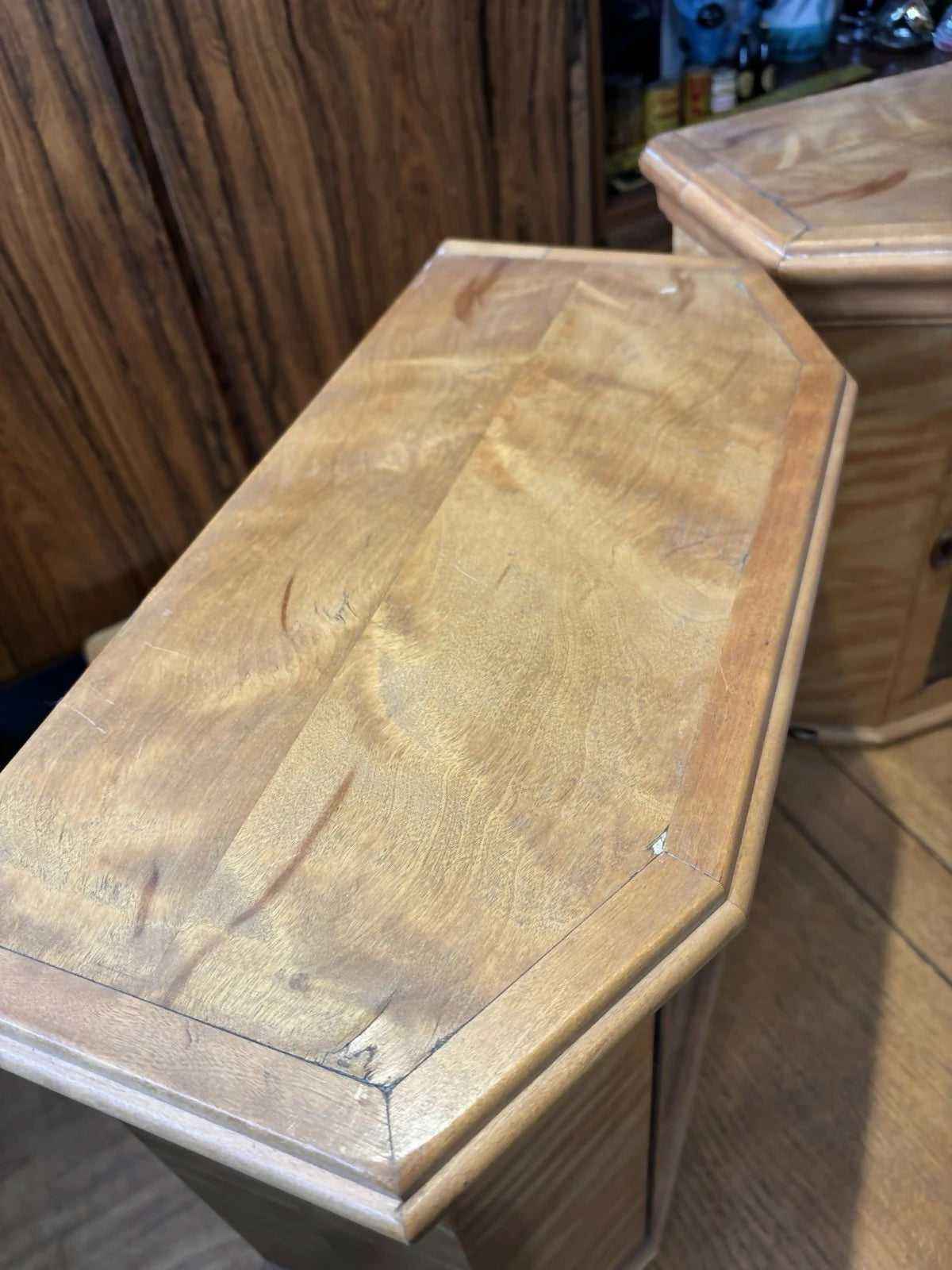 Satinwood Table Or Wall Small Vintage Display Cabinets. Lock & Key, Bevelled Glass