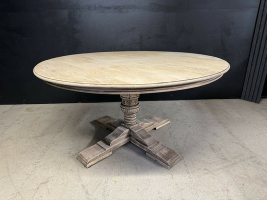 Large Round Oak Farmhouse Dining Table