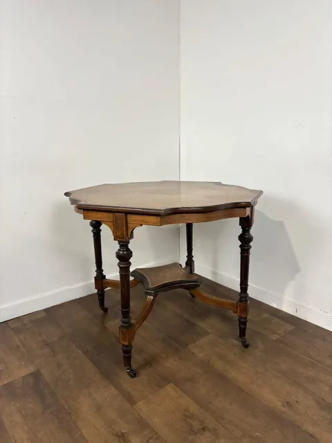 Edwardian Inlaid Walnut Occasional Window Table on Castors