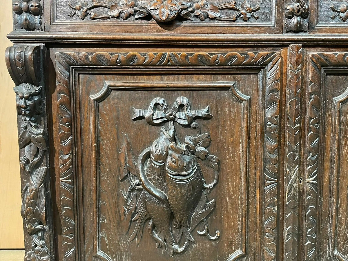 French Carved Oak Hunting Sideboard
