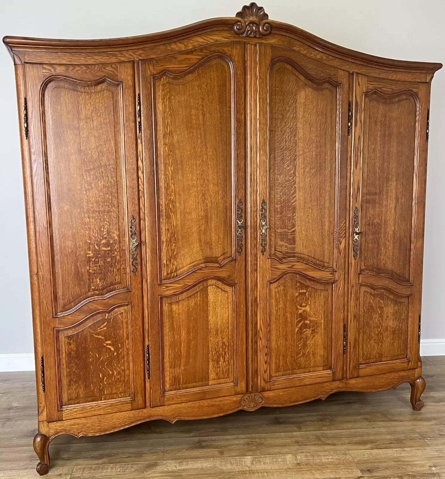 Wardrobe Vintage French Louis XVI Style Four Door Oak Carved Armoire LOT 6080