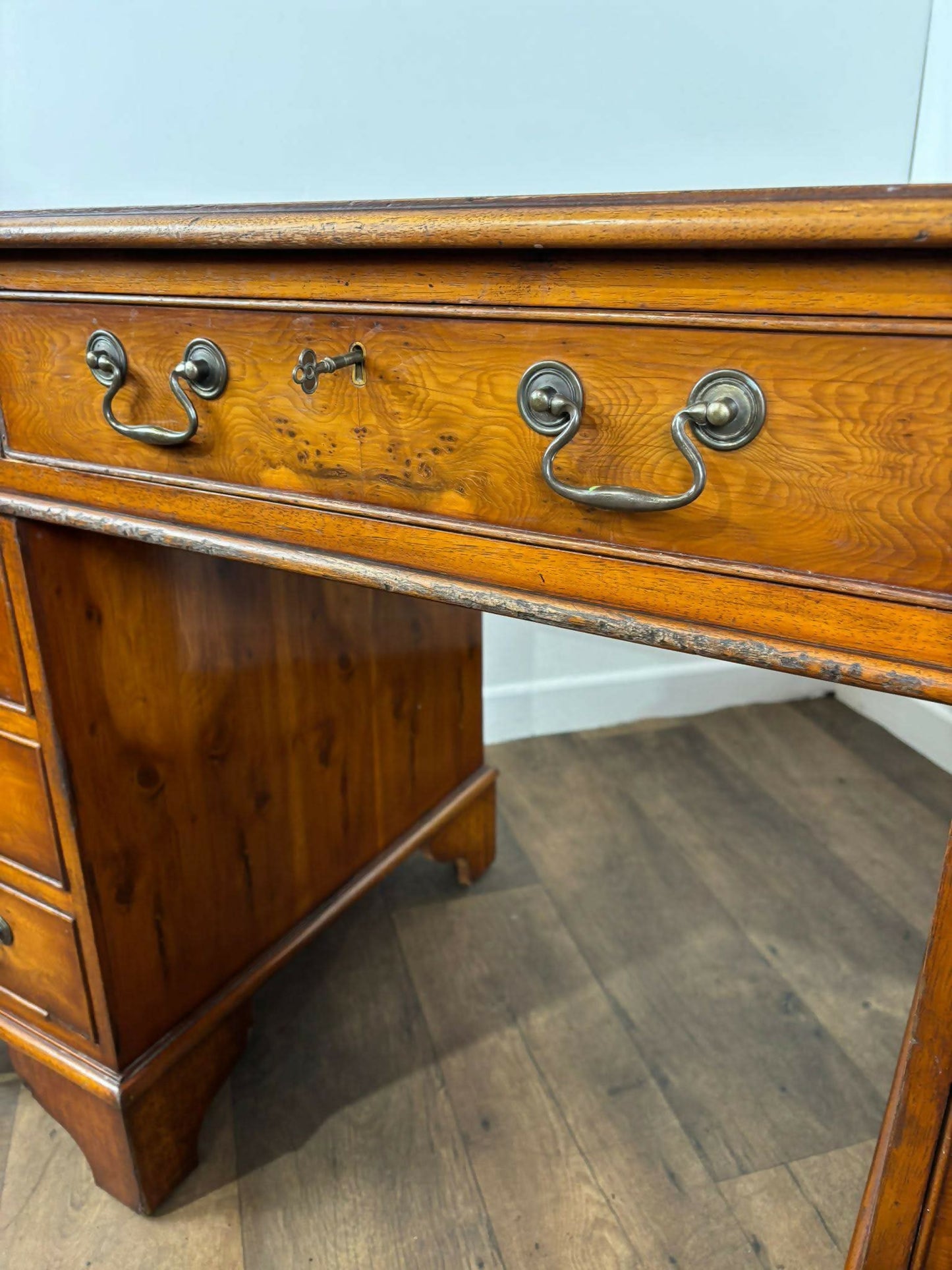 Reproduction Yew Wood Twin Pedestal Desk