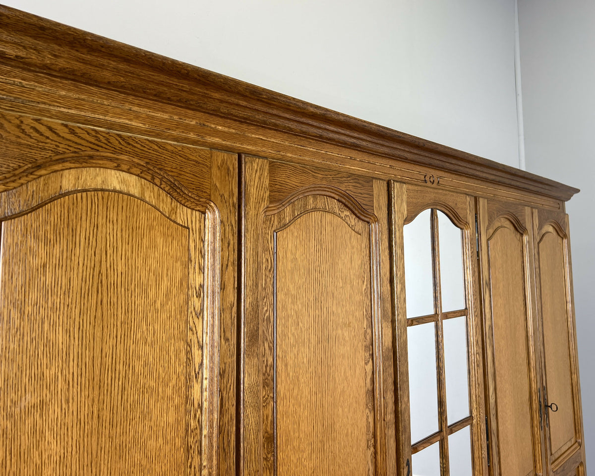 Wardrobe Vintage French Style Oak Five Door Mirrored Carved Armoire LOT 6517