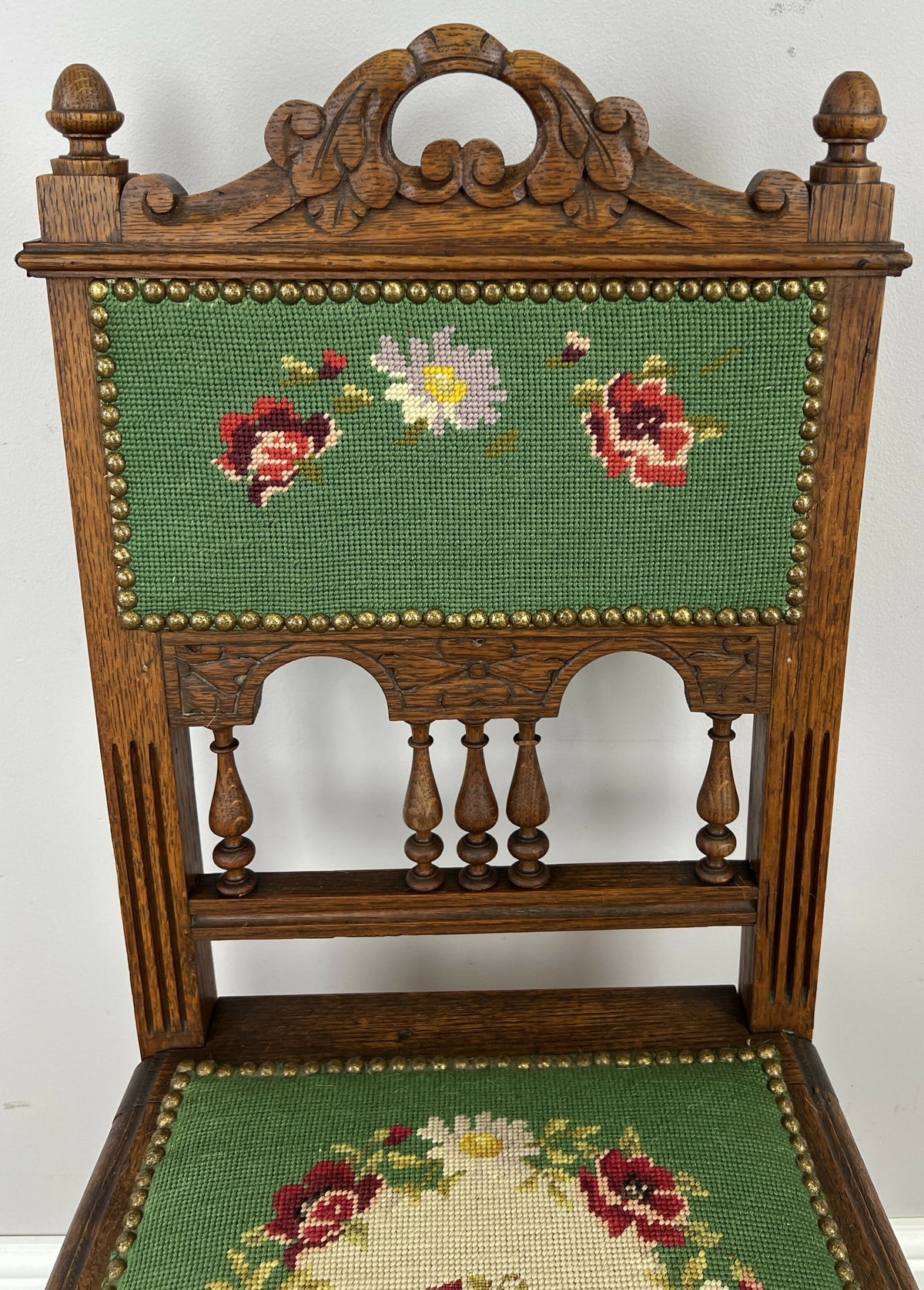 Pair of Chairs Antique French Style Oak Floral Upholstered Chairs LOT 6515