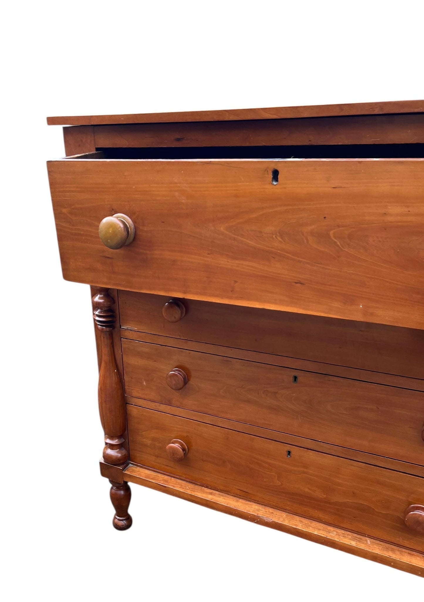 Antique Cherry wood Sheraton Empire large chest of drawers.