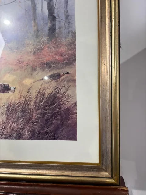 Framed “Hunting Pheasants” Print After Eugene Petit – 19th Century Sporting Scene