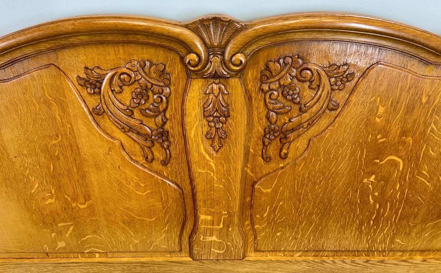 Bed Antique French Louis XVI Oak Double Bed Frame Carved Headboard LOT 3662