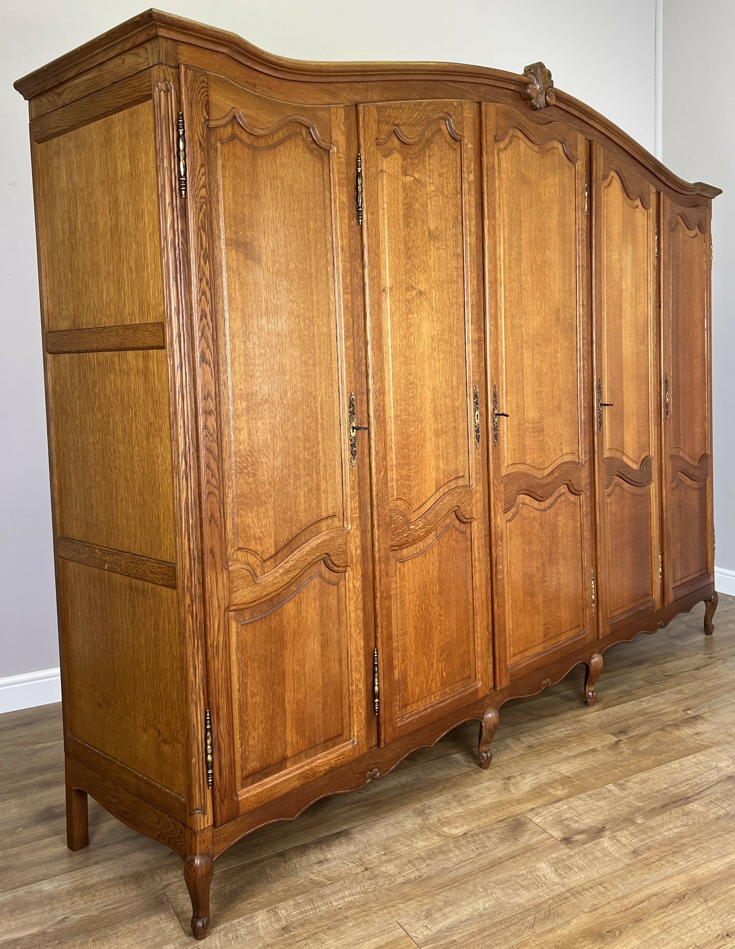 Wardrobe Vintage French Louis XVI Style Oak Five Door Carved Armoire LOT 6397