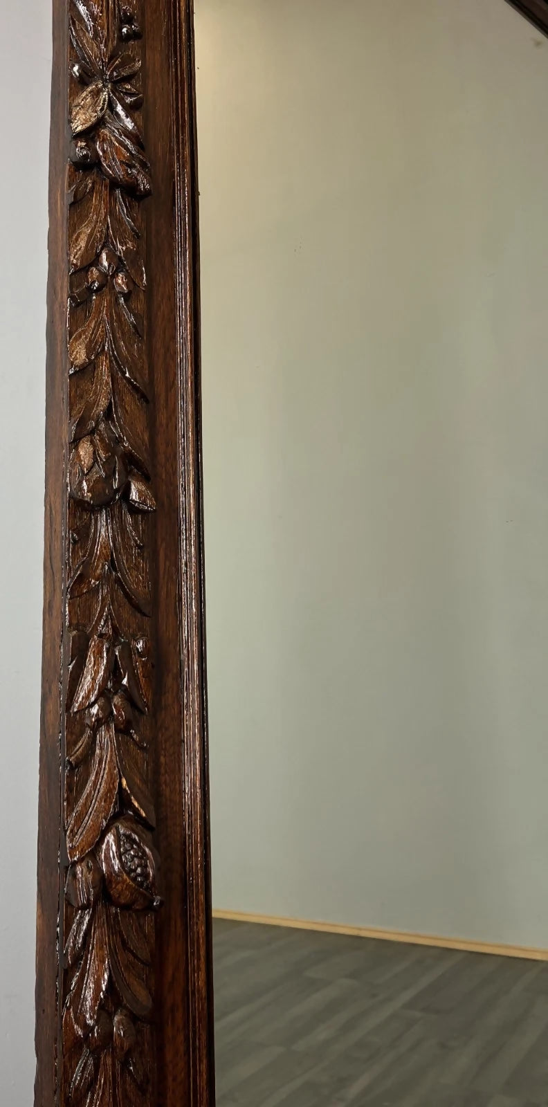 Antique French Oak Wall Mirror with Carved Frame Wall Decor 197cm LOT 4352
