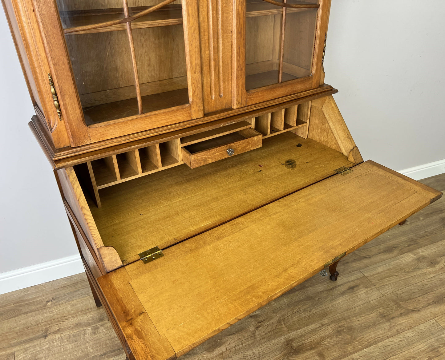 Cabinet Vintage French Louis XVI Oak Bureau Bookcase Display Cabinet LOT 6343