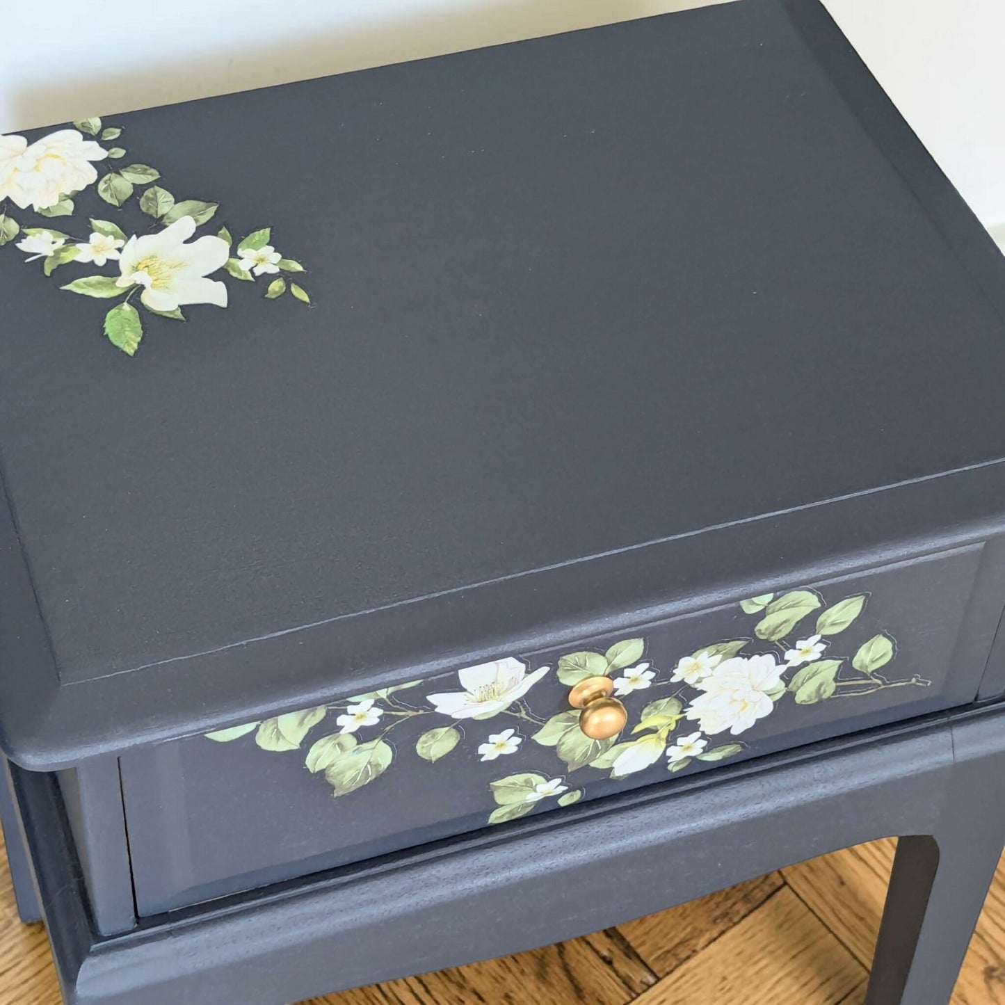Vintage Stag minstrel navy blue bedside tables pair