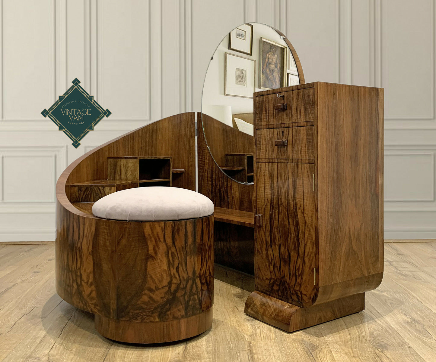 c.1930 French Art Deco olivewood Metamorphic dressing table/vanity