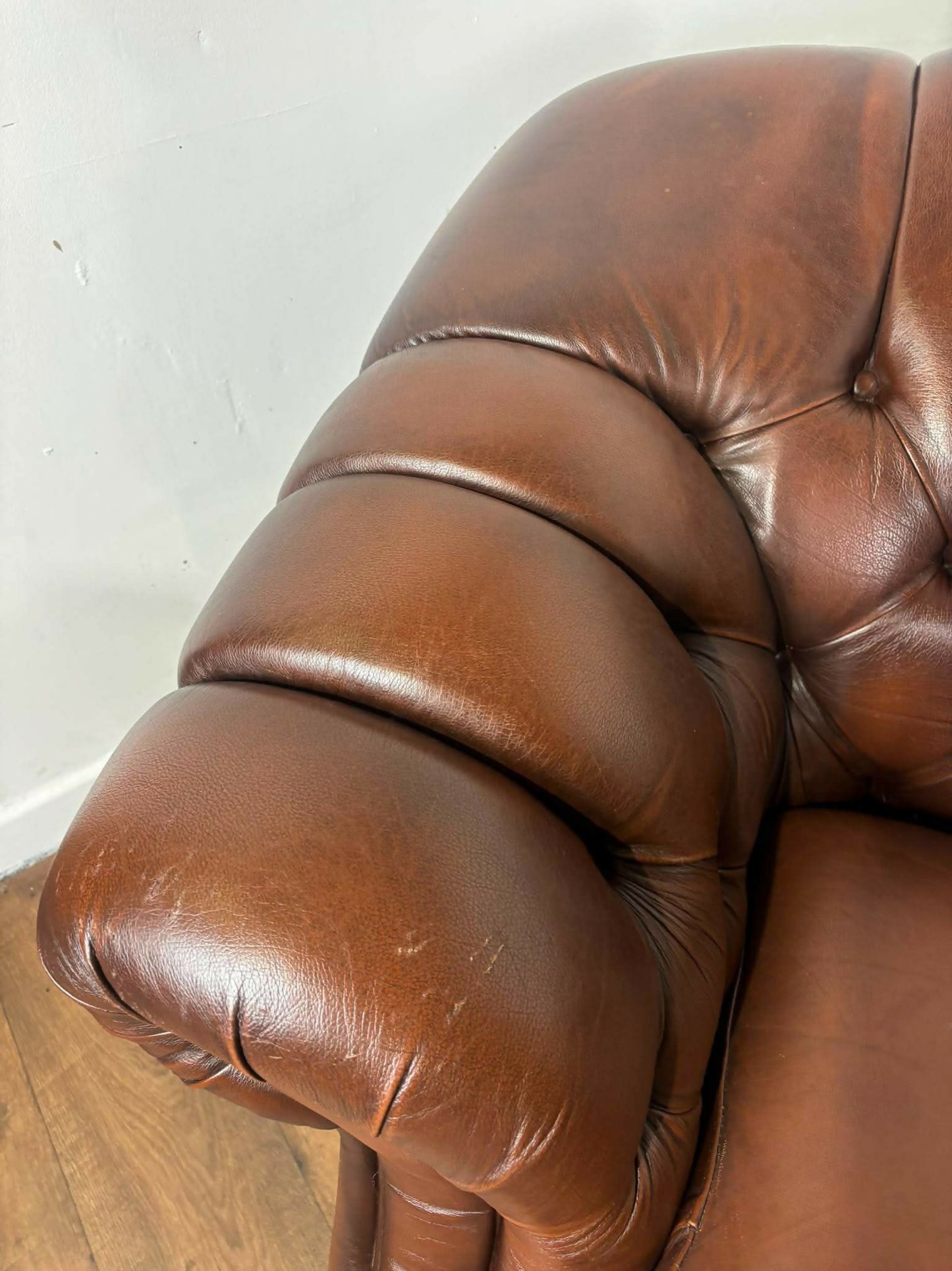 Thomas Lloyd Brown Leather Chesterfield Style Sofa