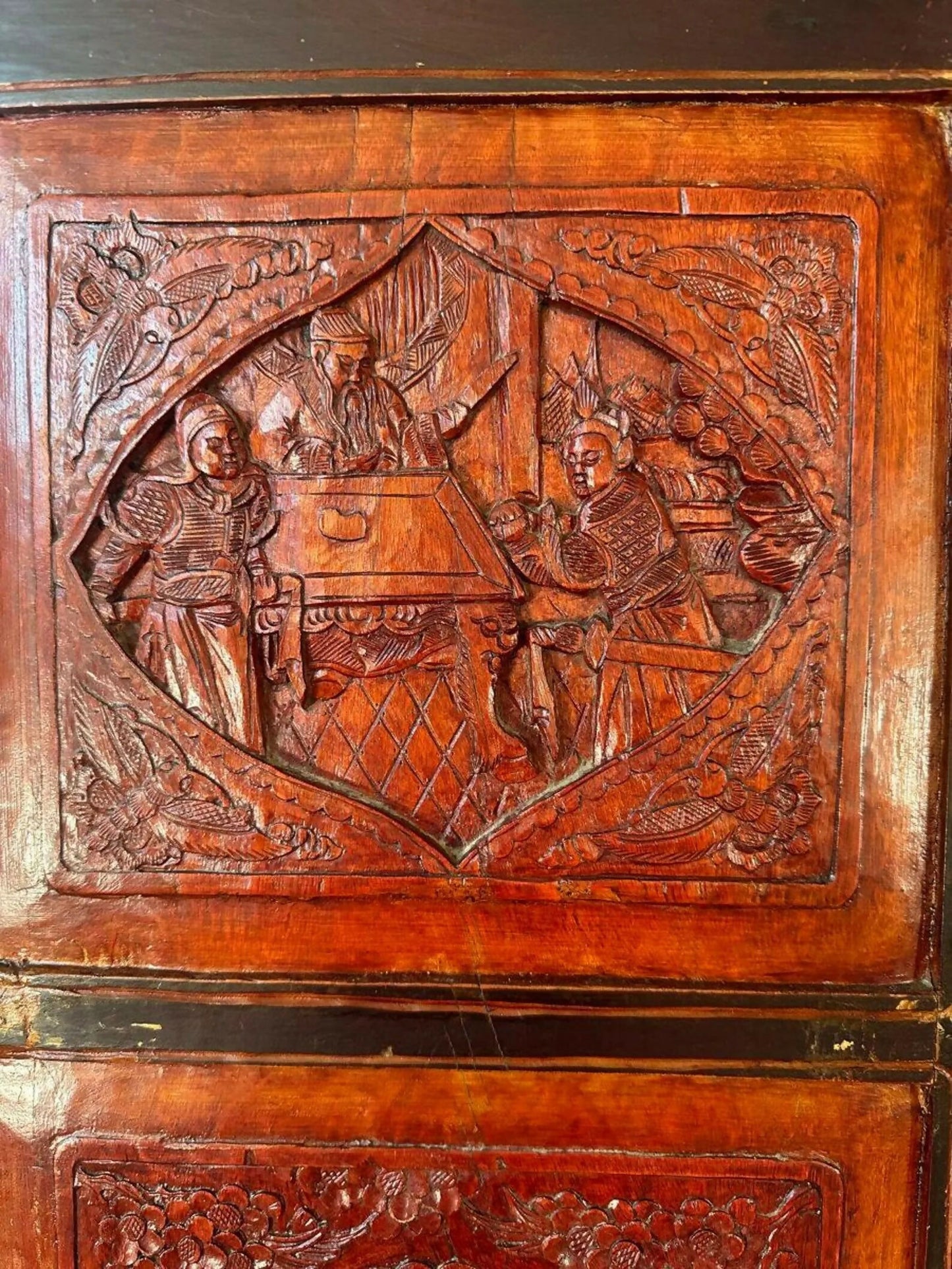 Antique Chinese Marriage Wardrobe Cabinet Triple Cupboard, C 1860