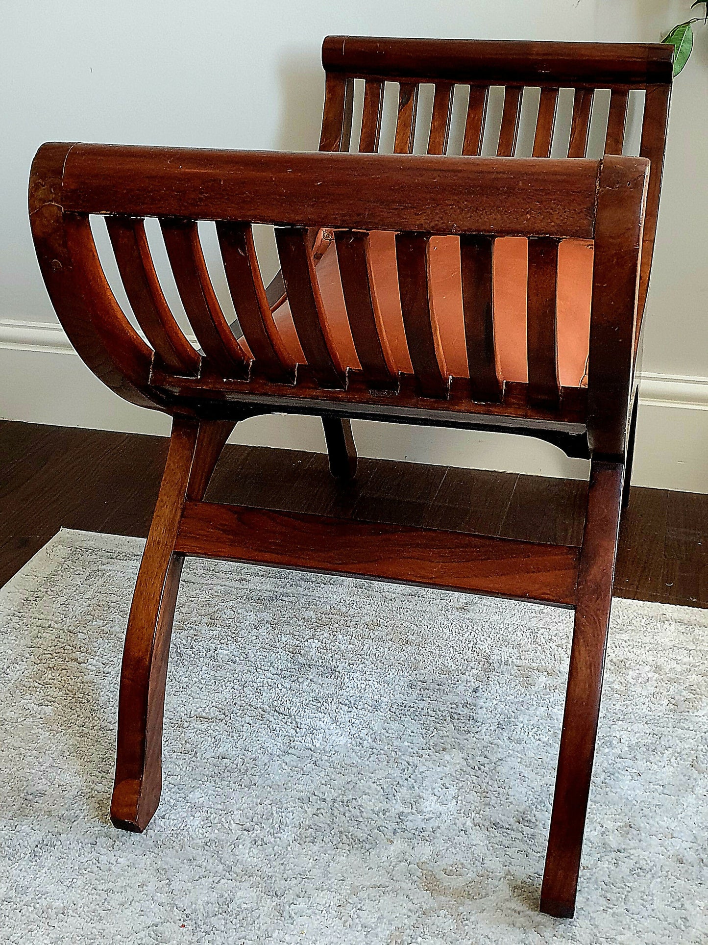 Vintage Carule Stool/Seat Indonesian Teak, Leather Padded Seat Cushion A Beauty!