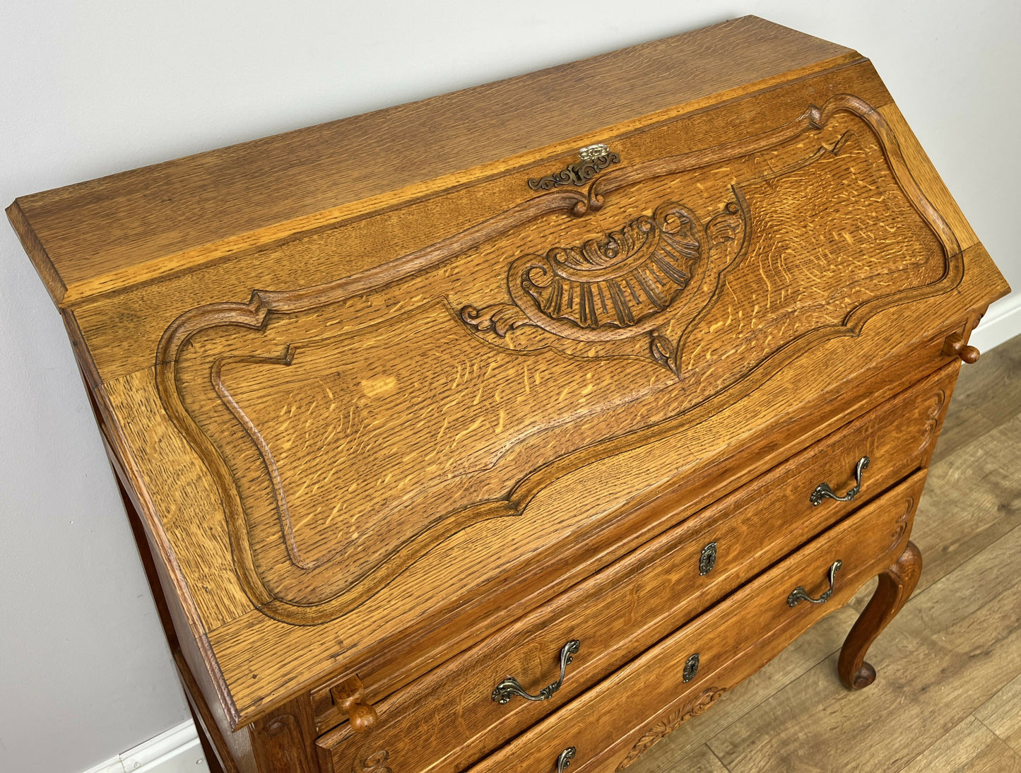 Secretaire Writing Desk Vintage French Louis Oak Rare Bureaux Cabinet LOT 6319