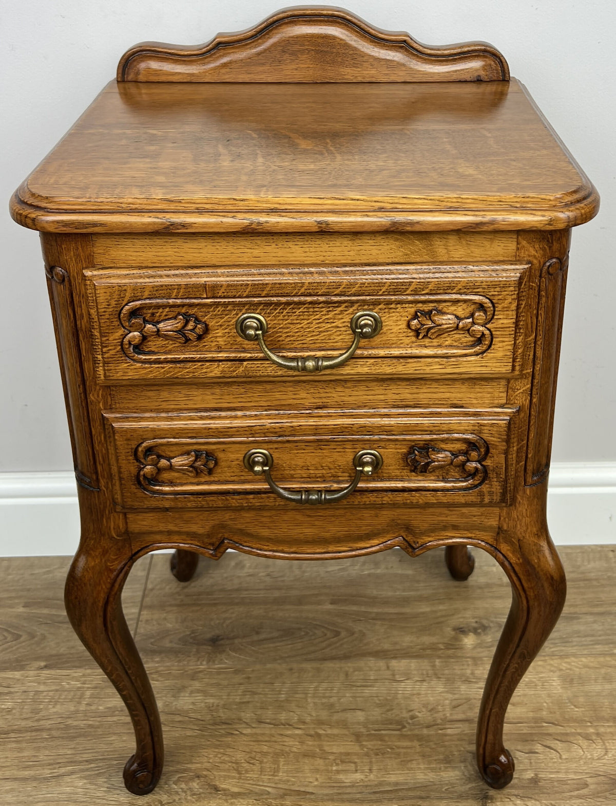 Pair of Bedside Tables Vintage French Louis Nightstands Oak Cabinets LOT 6575