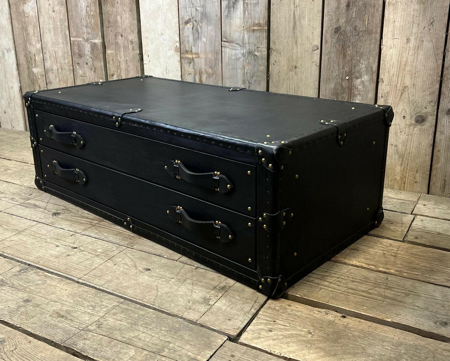 XL Black Leather 2 Drawer Coffee Table, End Table