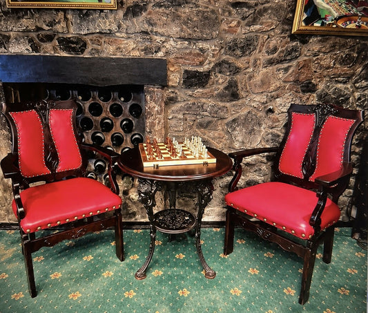 Individual Victorian Arts & Crafts Red Leather Carver Chairs, Carved Oak X6 Available