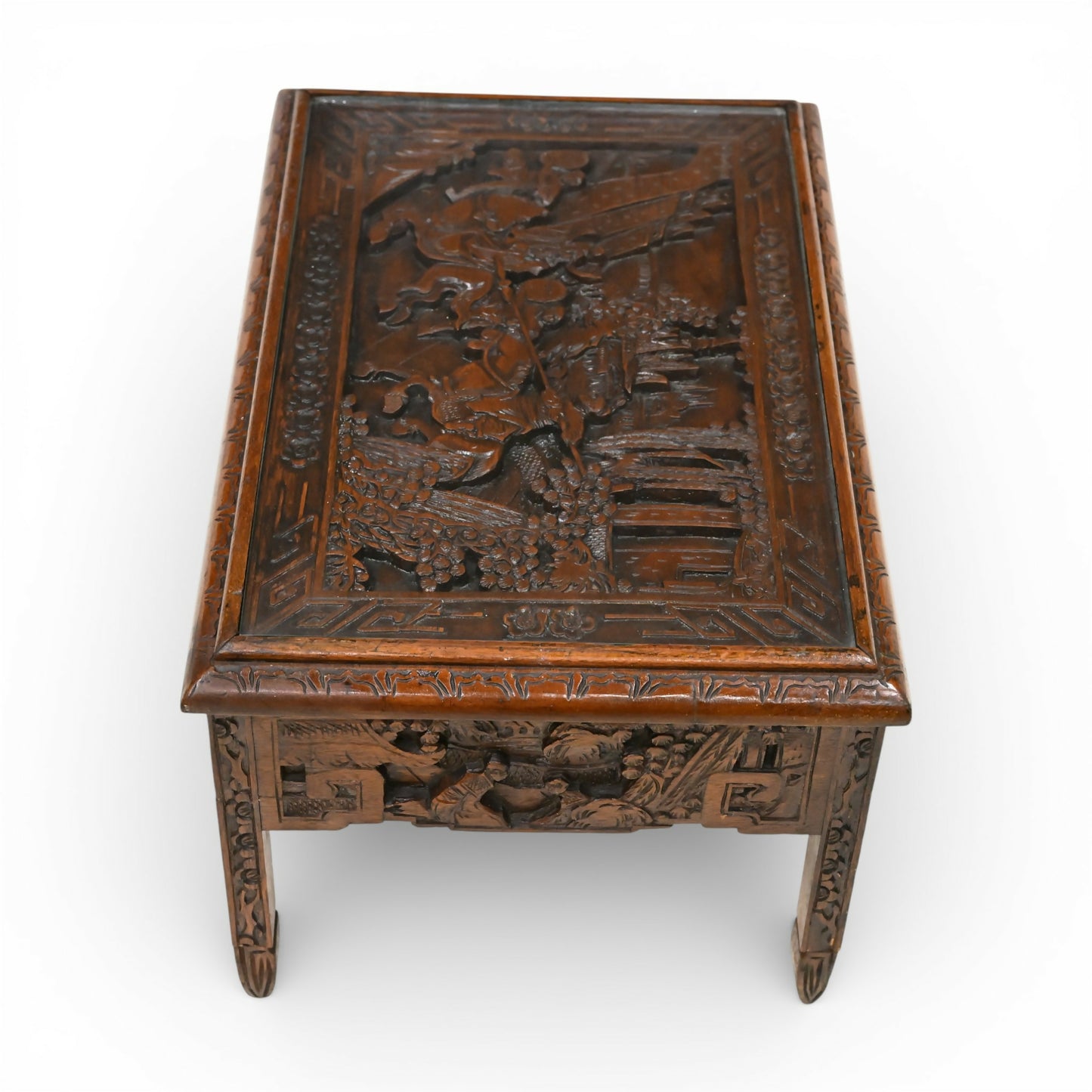 Small Chinese Coffee Table Carvings Inset Glass Top Carvings Opium Table. SBR11116/2910E