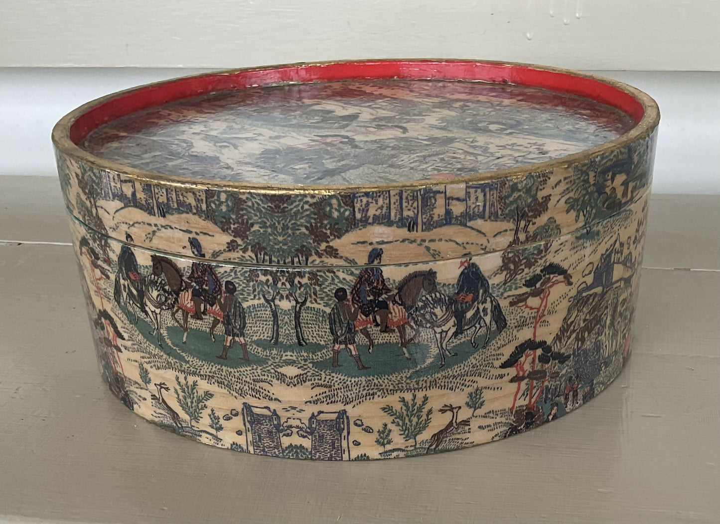 Decoupaged and lacquered bentwood box