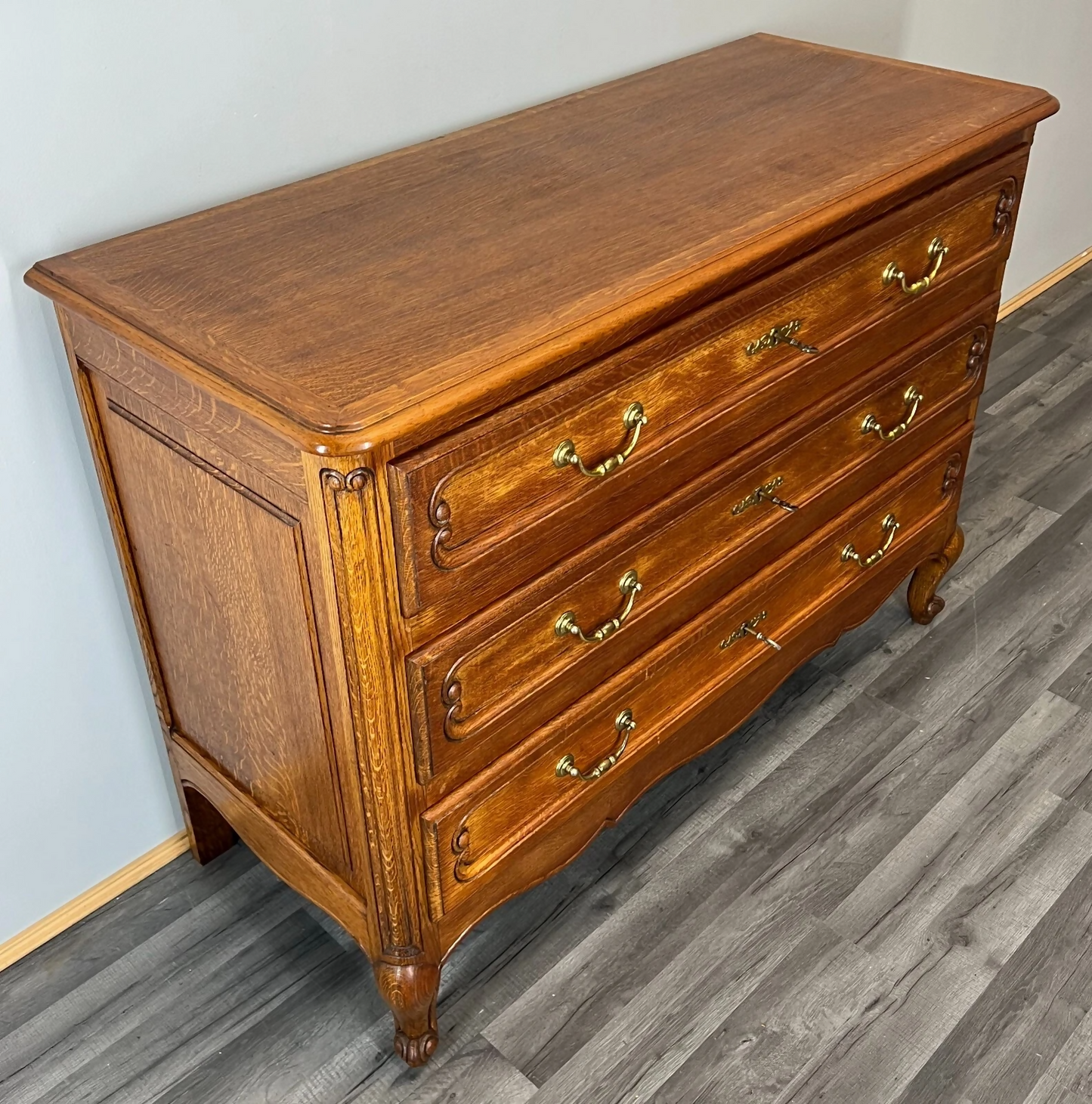 Chest of Drawers Vintage French Louis XVI Style Oak 3 Drawers Cabinet LOT 3770