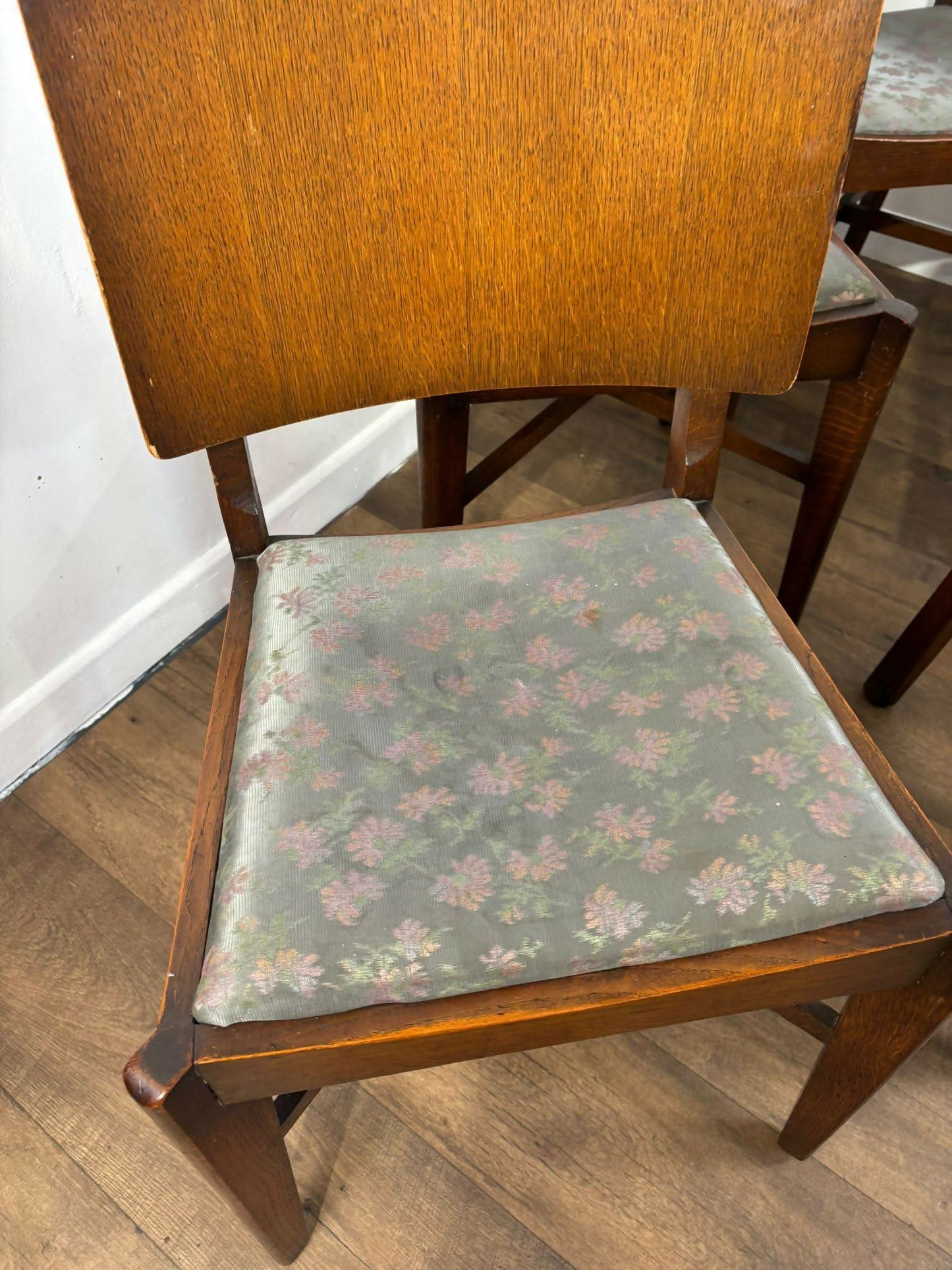 Vintage Oak Set Of Six Dining Chairs