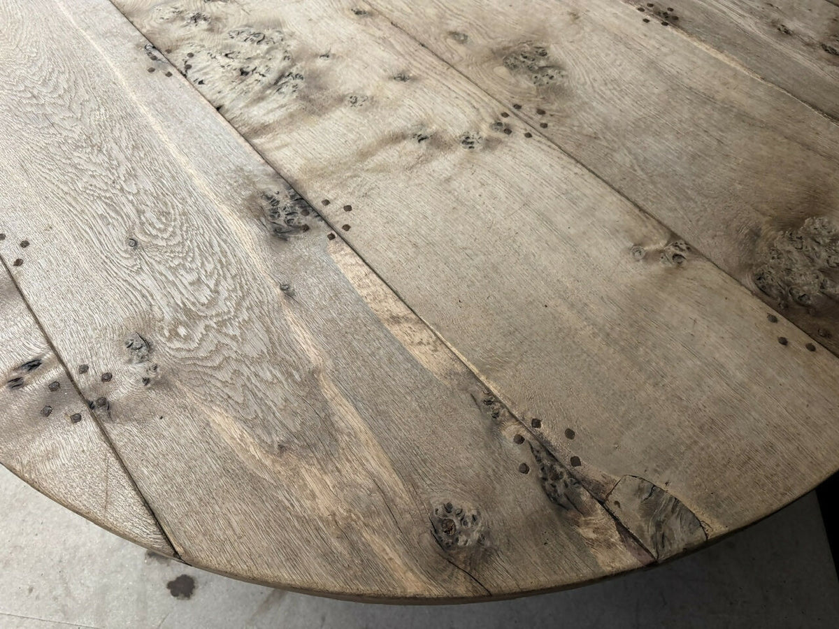 Large Round Bleached Oak Farmhouse Dining Table