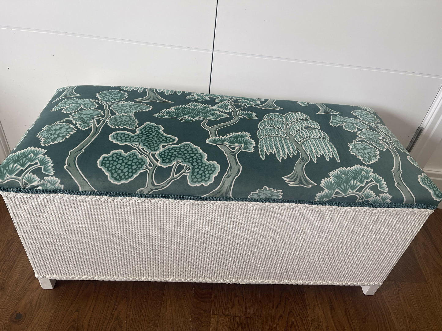 Porcelain painted switch green abstract forest vibe ottoman
