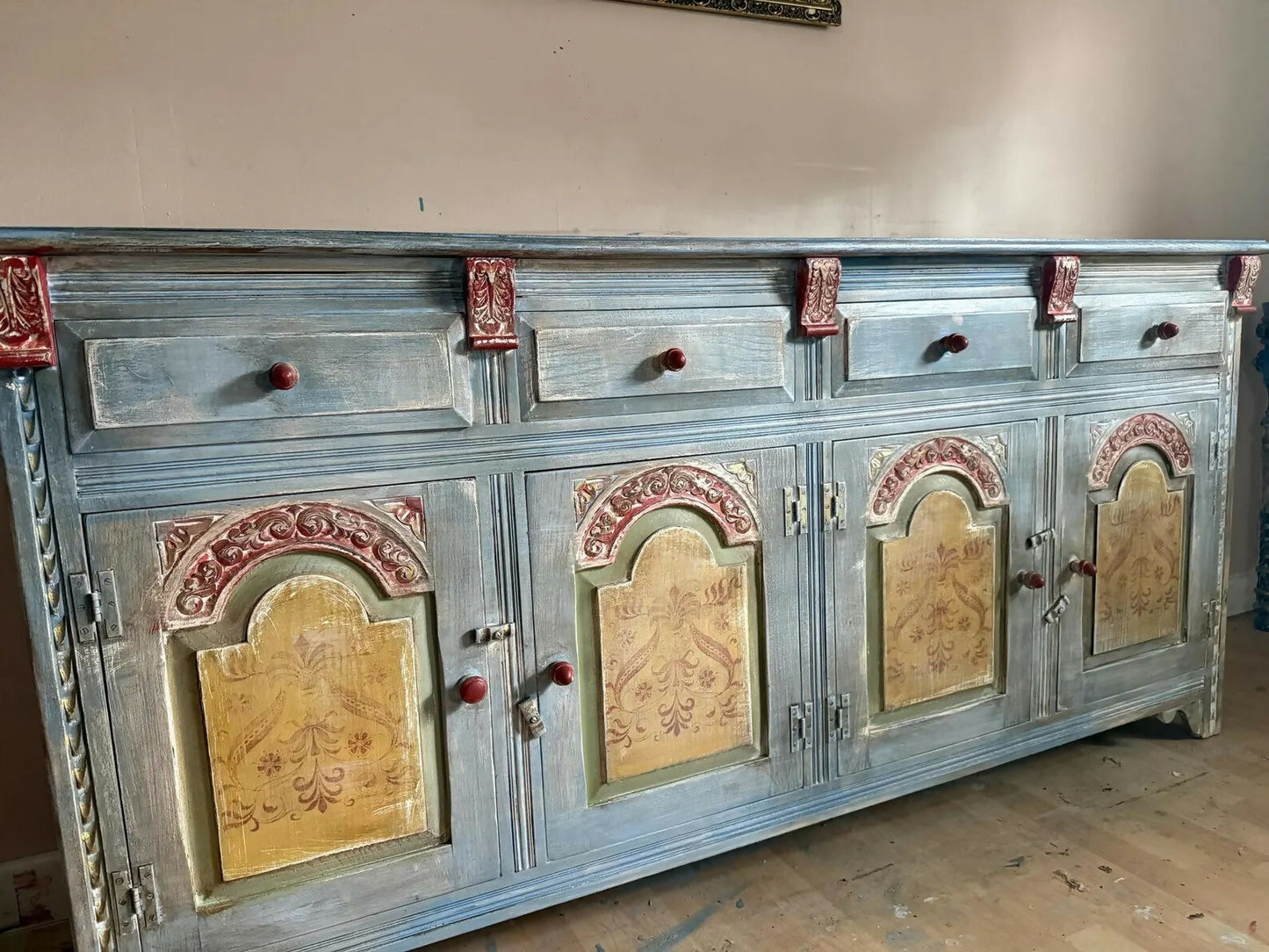 Blue hand painted vintage Sideboard /indian Sideboard