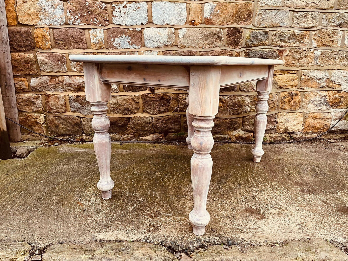 Stripped Pine Farmhouse Dining Table | Solid Wood Country Kitchen Table | Turned Legs Rustic Cottage Table