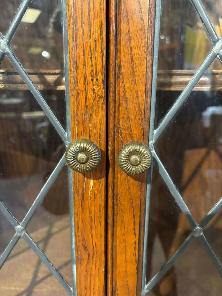 Old Charm Priory Style Corner Cupboard with Leaded Glass Doors