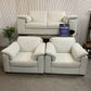 Natuzzi White Leather Lounge Suite – 2 Seater Sofa + 2 Armchairs – Italian