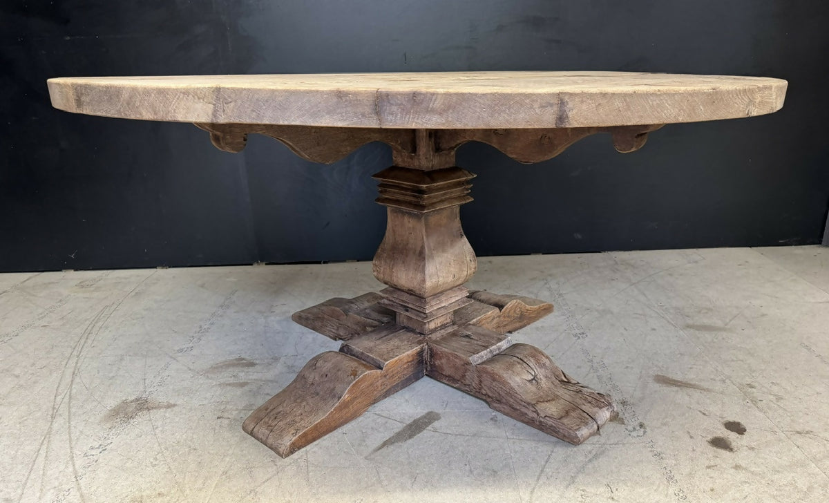 Large Round Bleached Oak Farmhouse Dining Table