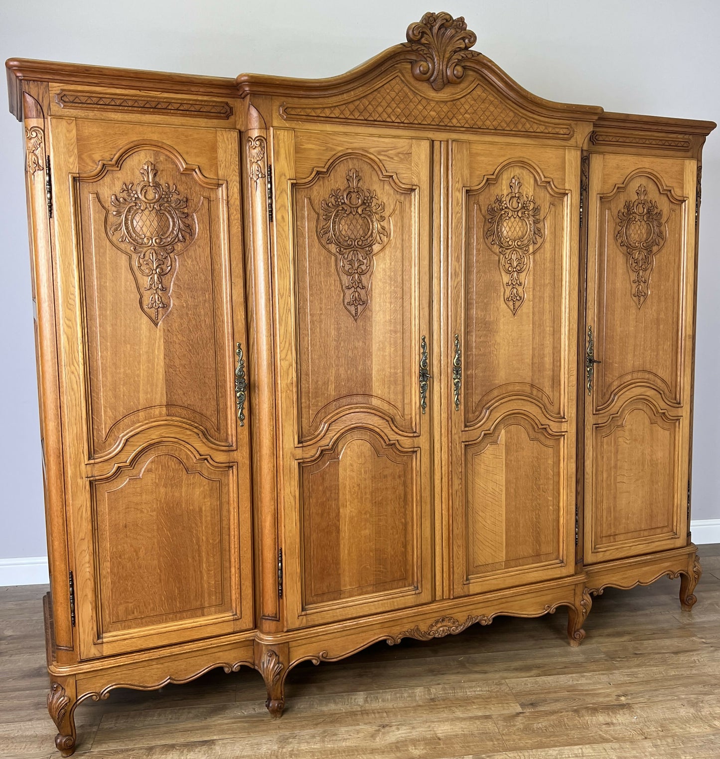 Wardrobe Vintage French Louis XVI Style Oak Four Door Carved Armoire LOT 6387