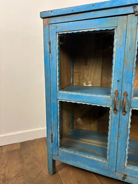 Rustic Reclaimed Wood Indian Blue Display Cabinet