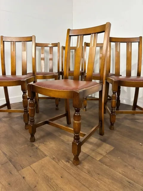 Vintage Set Of Six Oak Dining Chairs